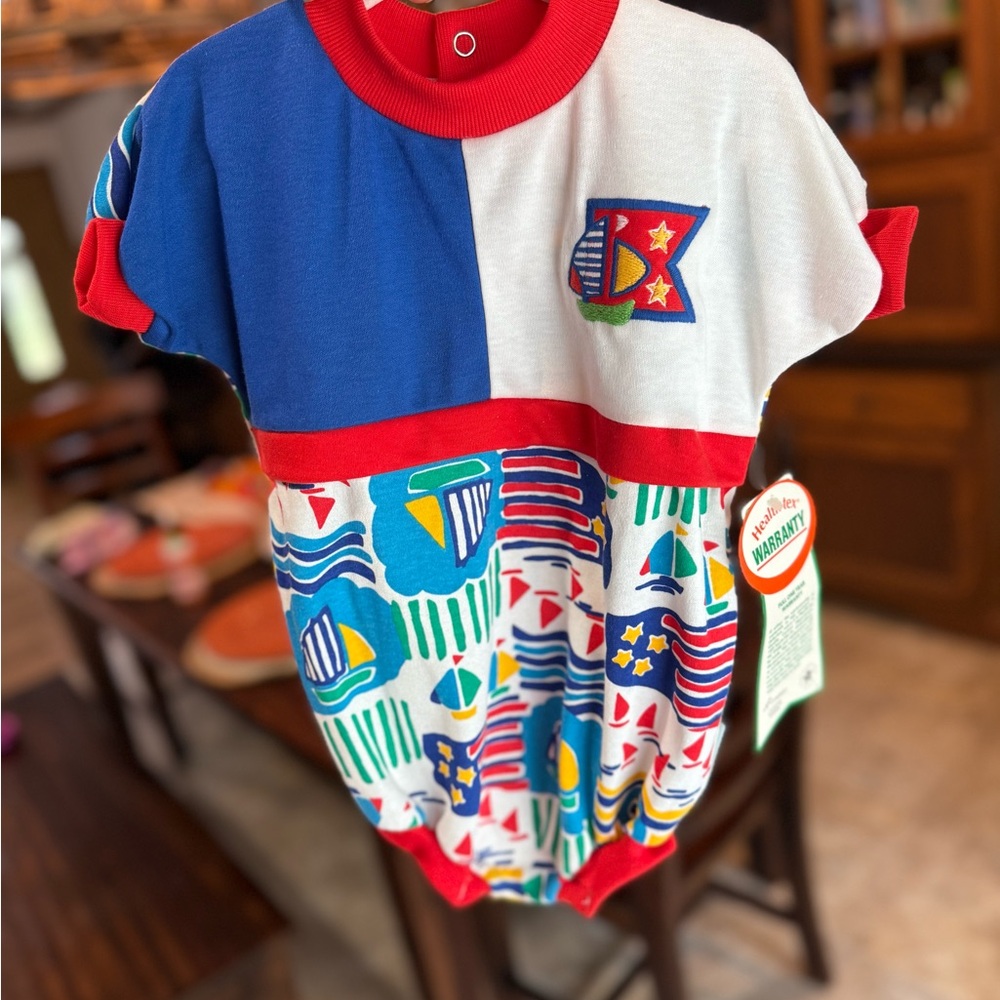Vintage Health-tex Baby Romper, 18 Months, Sailboat & Flag Print